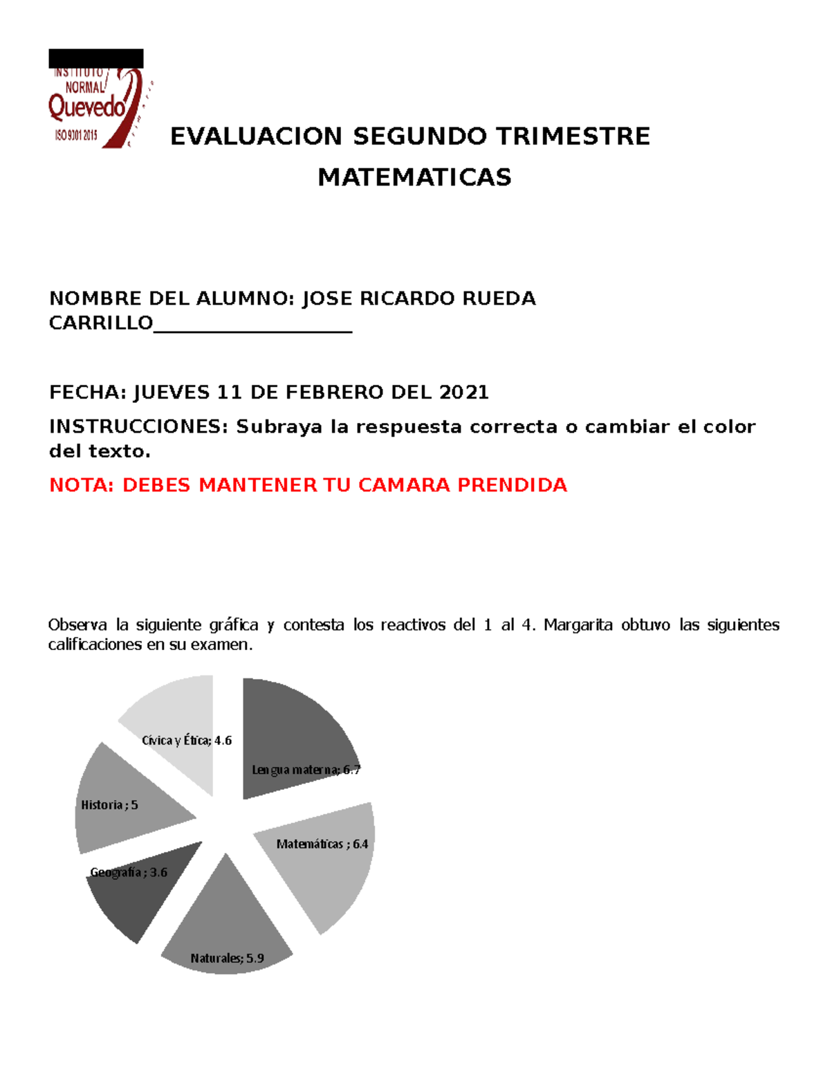 Matematicas-II- Trimestre Examen - E Esc EVALUACION SEGUNDO TRIMESTRE ...