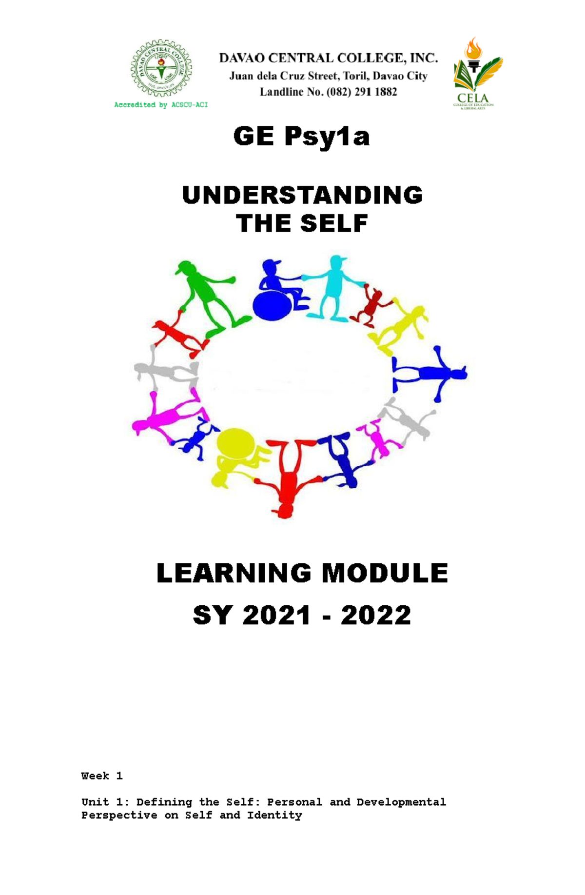 Week 1 Reading Materials - GE Psy1a UNDERSTANDING THE SELF LEARNING ...