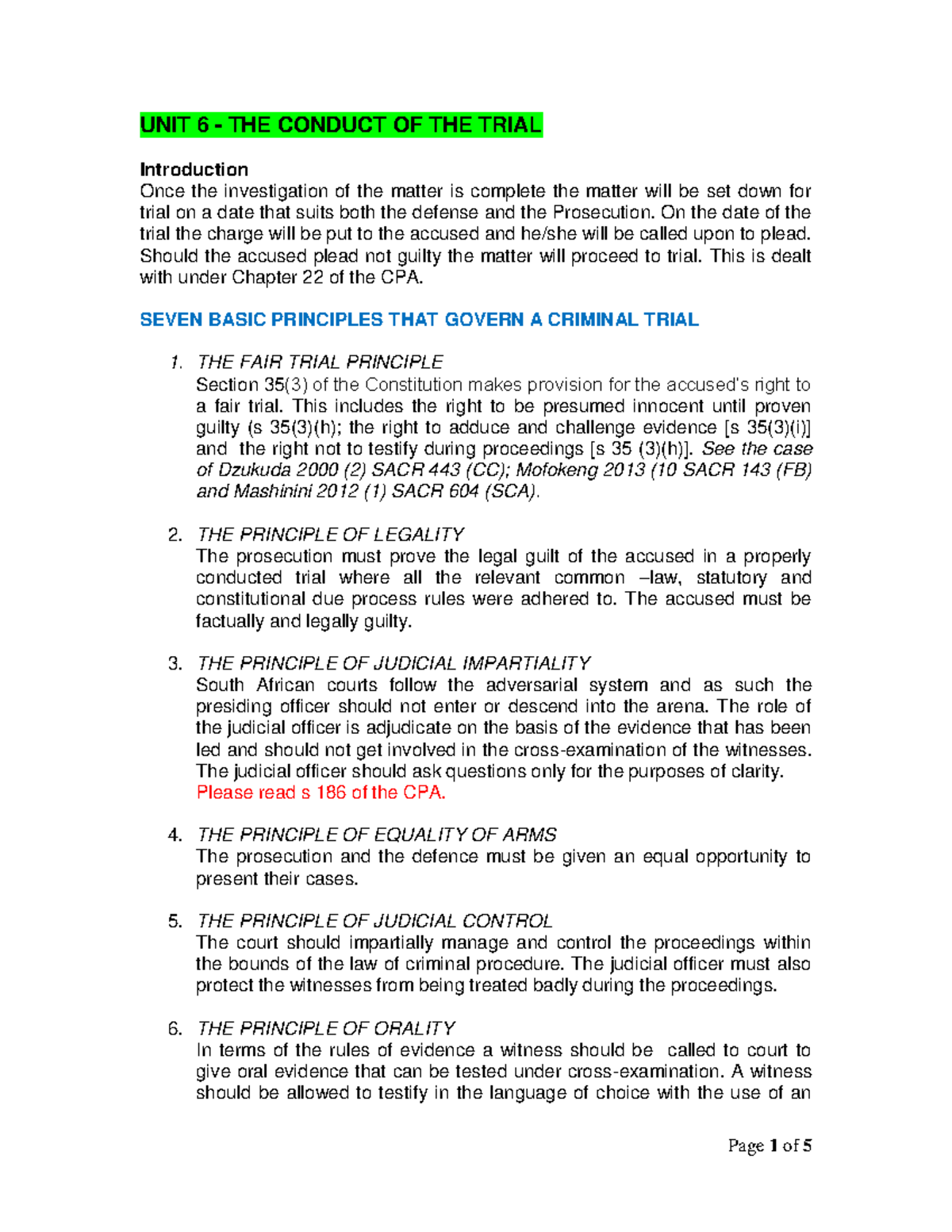 UNIT 6- Conduct OF THE Trial - Chapter 21 - UNIT 6 - THE CONDUCT OF THE ...