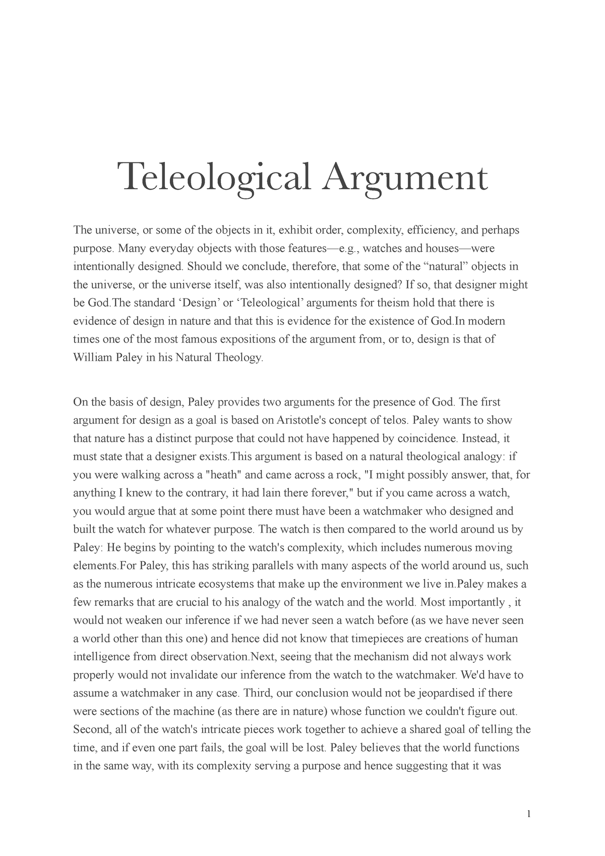 thesis statement teleological argument