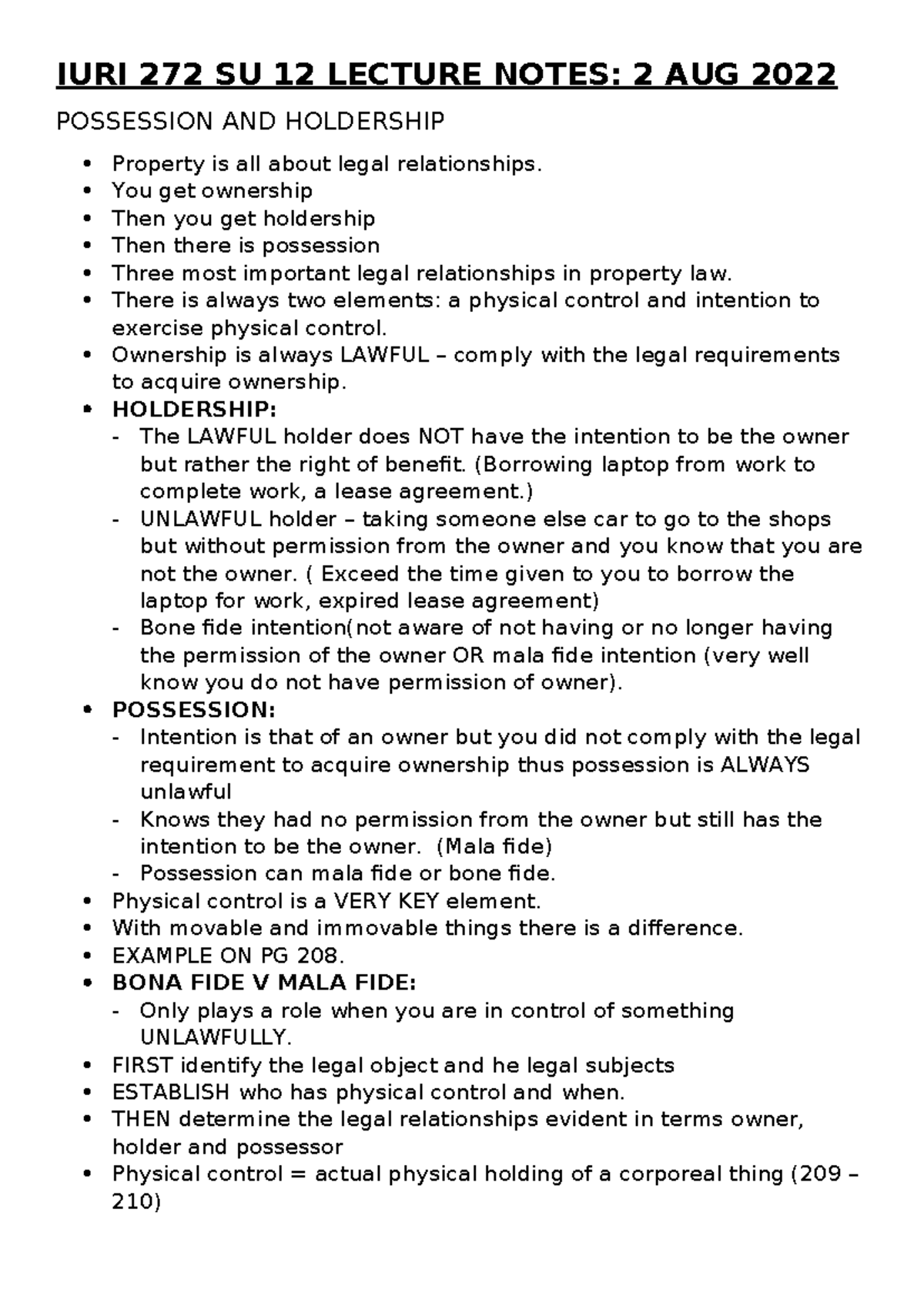 IURI 272 SU 12 Lecture Notes - IURI 272 SU 12 LECTURE NOTES: 2 AUG 2022 ...