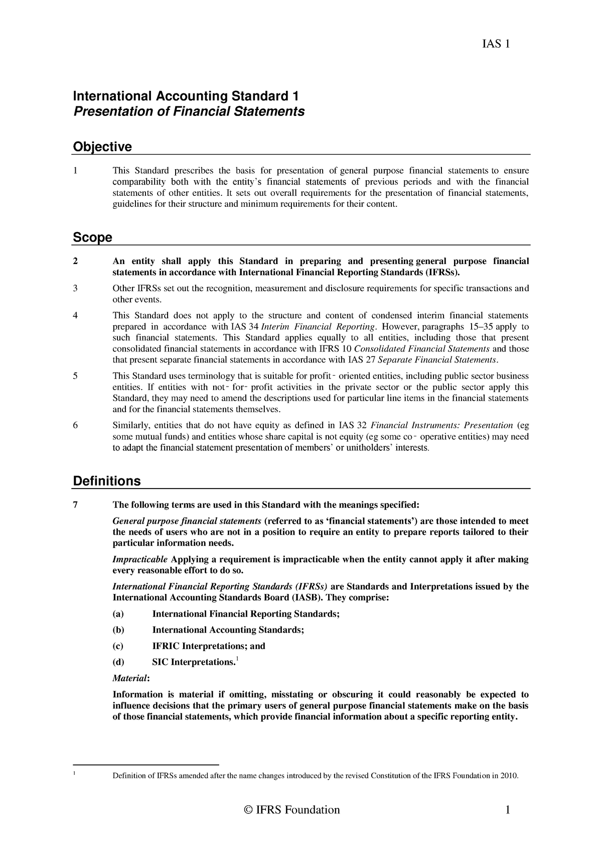 IAS 01 - IAS 1 - International Accounting Standard 1 Presentation Of ...