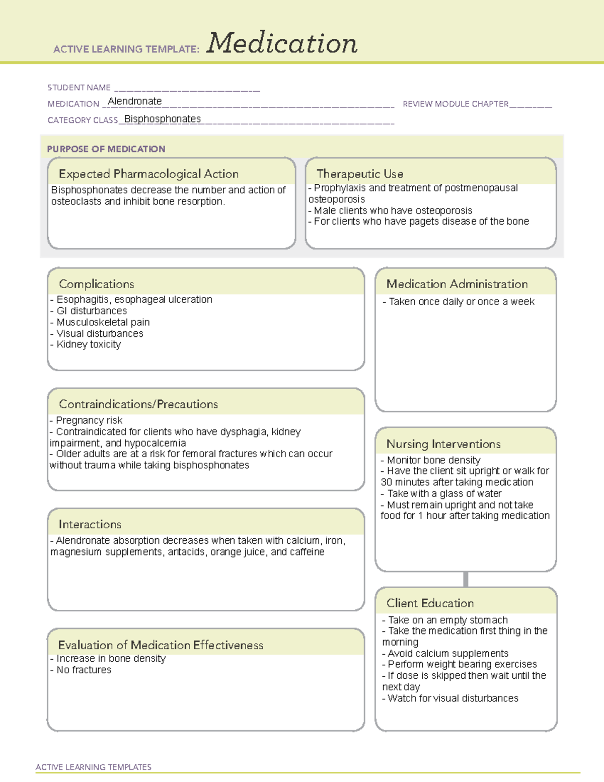 Medication ATI (bisphosphonates) - ACTIVE LEARNING TEMPLATES Medication ...