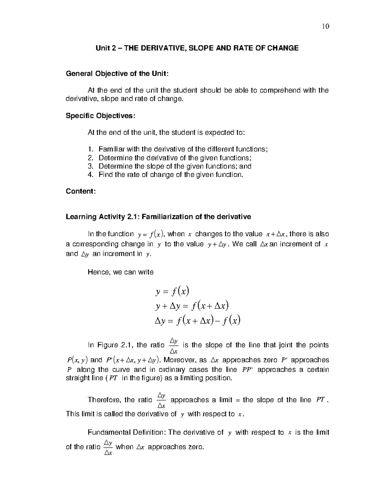 Unit 2 THE Derivative Slope AND RATE OF Change - Unit 2 – THE ...