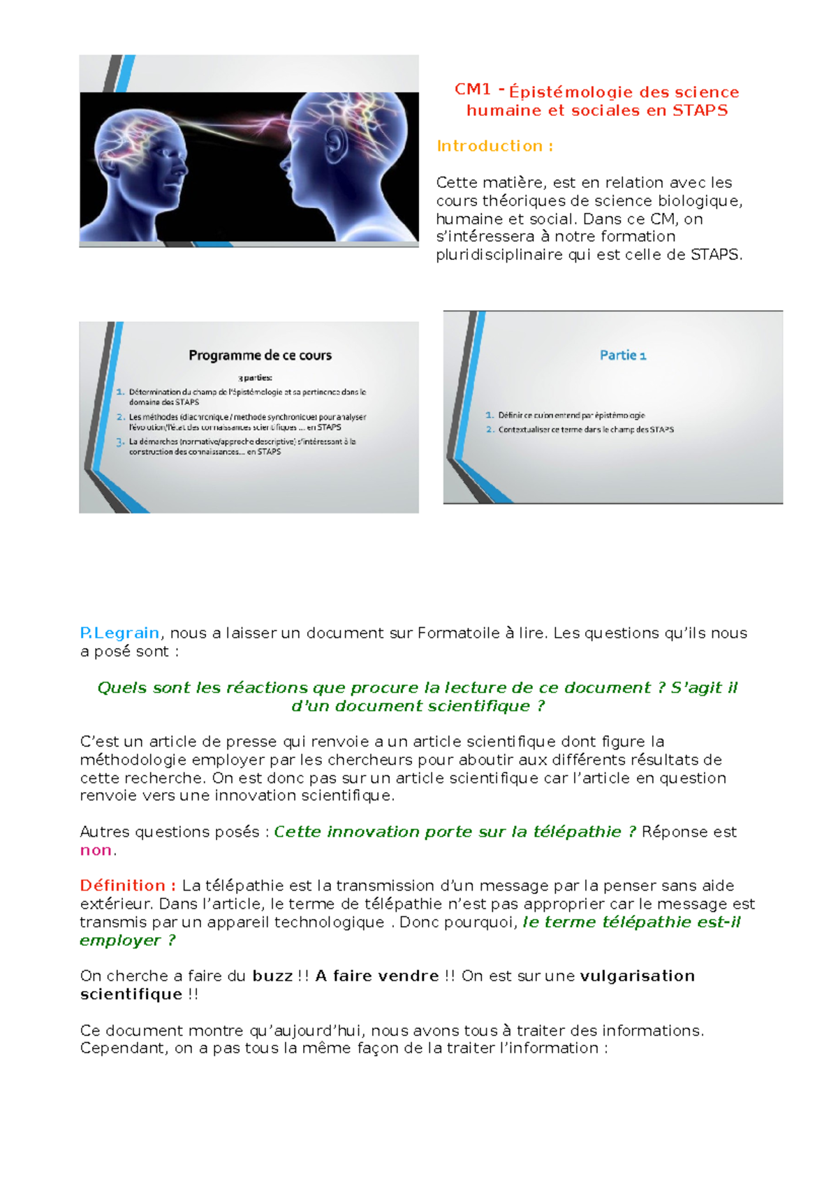 CM1 - Epistémologie Des Science Humaine Et Sociales En Staps - CM1 ...