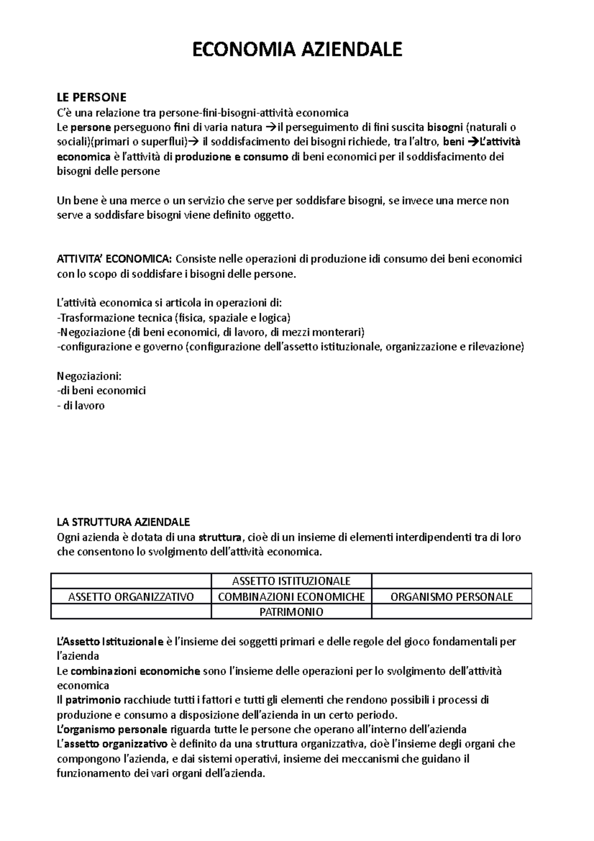 Economia Aziendale - Appunti Prima Parte - ECONOMIA AZIENDALE LE ...