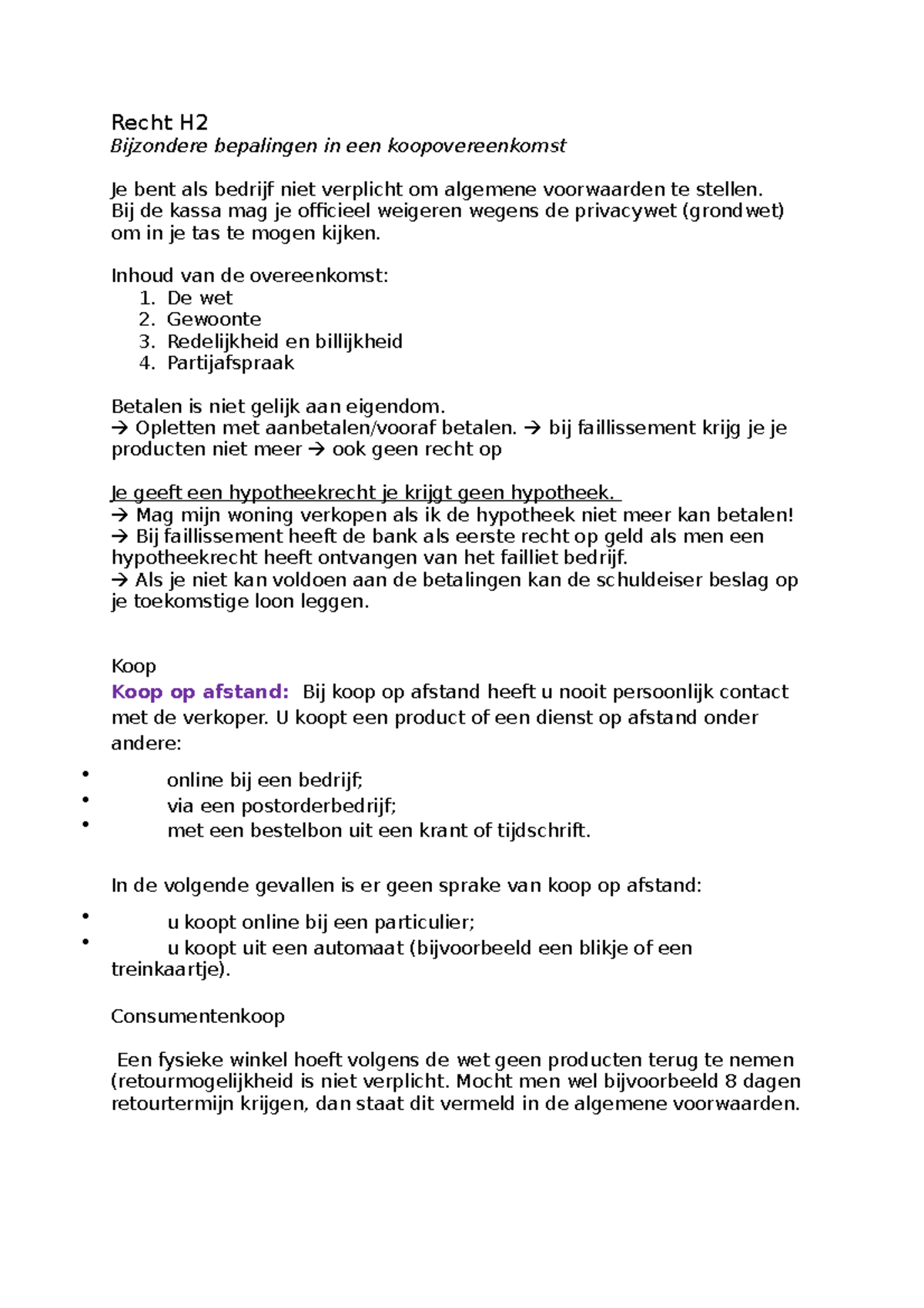 Recht H2 - College-aantekeningen 2 - Recht H Bijzondere Bepalingen In ...