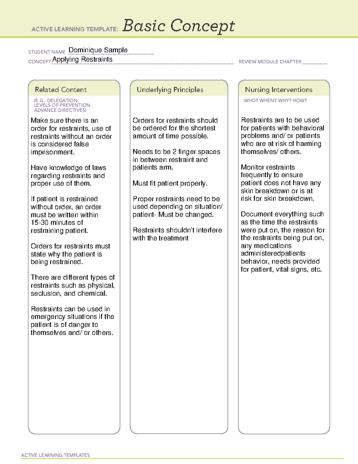 Applying Restraints Basic Concept - ACTIVE LEARNING TEMPLATES Basic ...