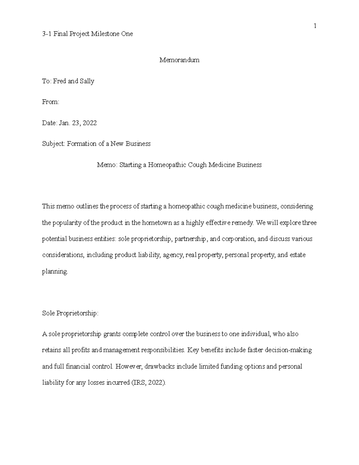 BUS 307 3-1 Final Project Milestone One 1 - 3-1 Final Project Milestone ...