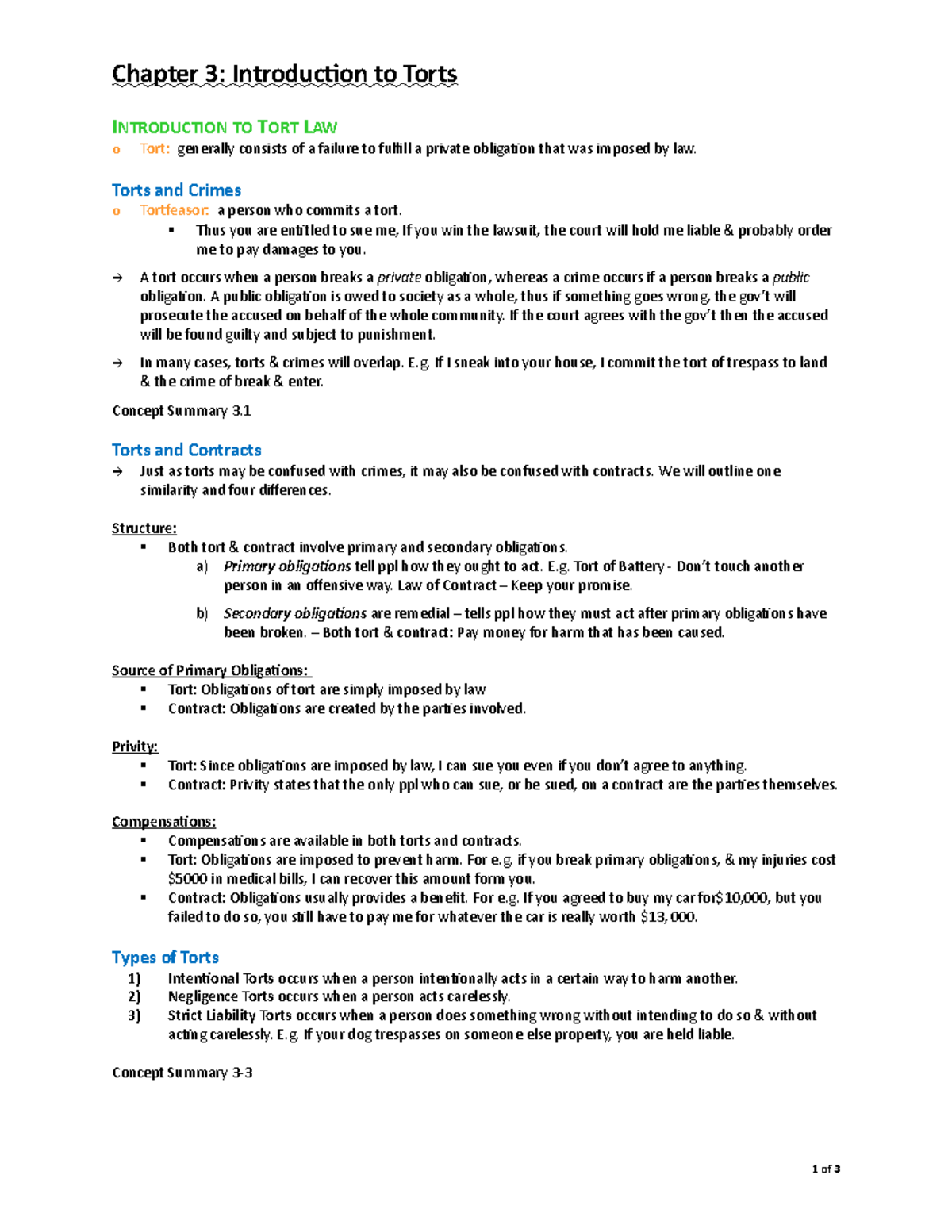 Chapter 3 - Introduction To Torts - Chapter 3: Introduction To Torts ...