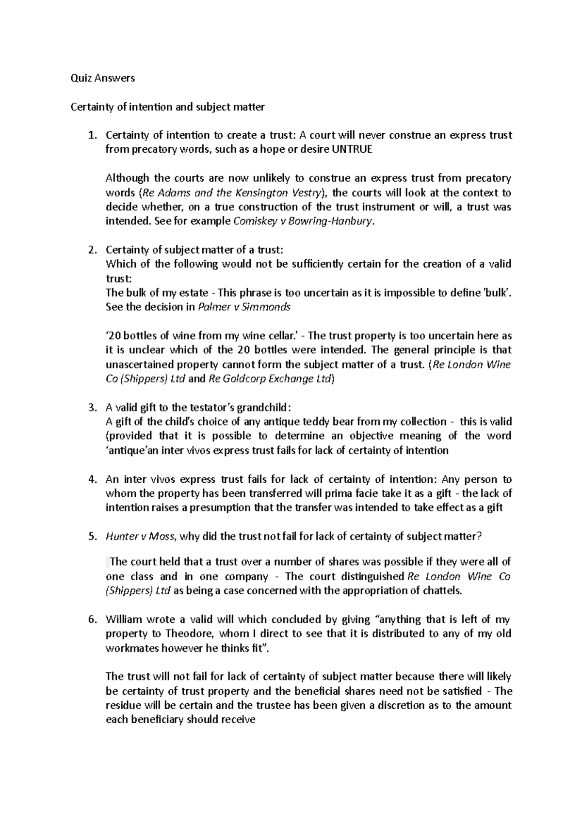 Quiz Answers Quiz Answers Certainty of