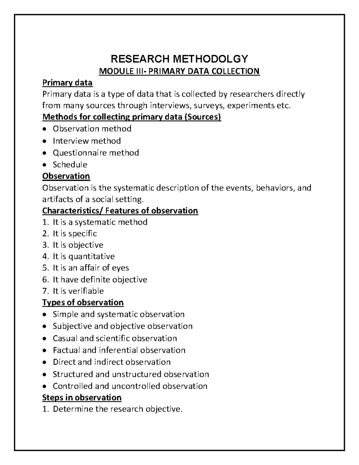 Research methodology Module III Primary data RESEARCH METHODOLGY