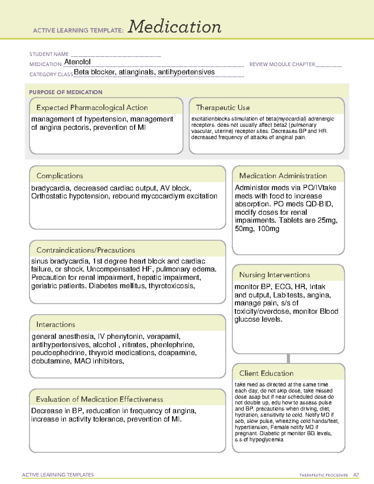 Atenolol - ACTIVE LEARNING TEMPLATES THERAPEUTIC PROCEDURE A Medication ...