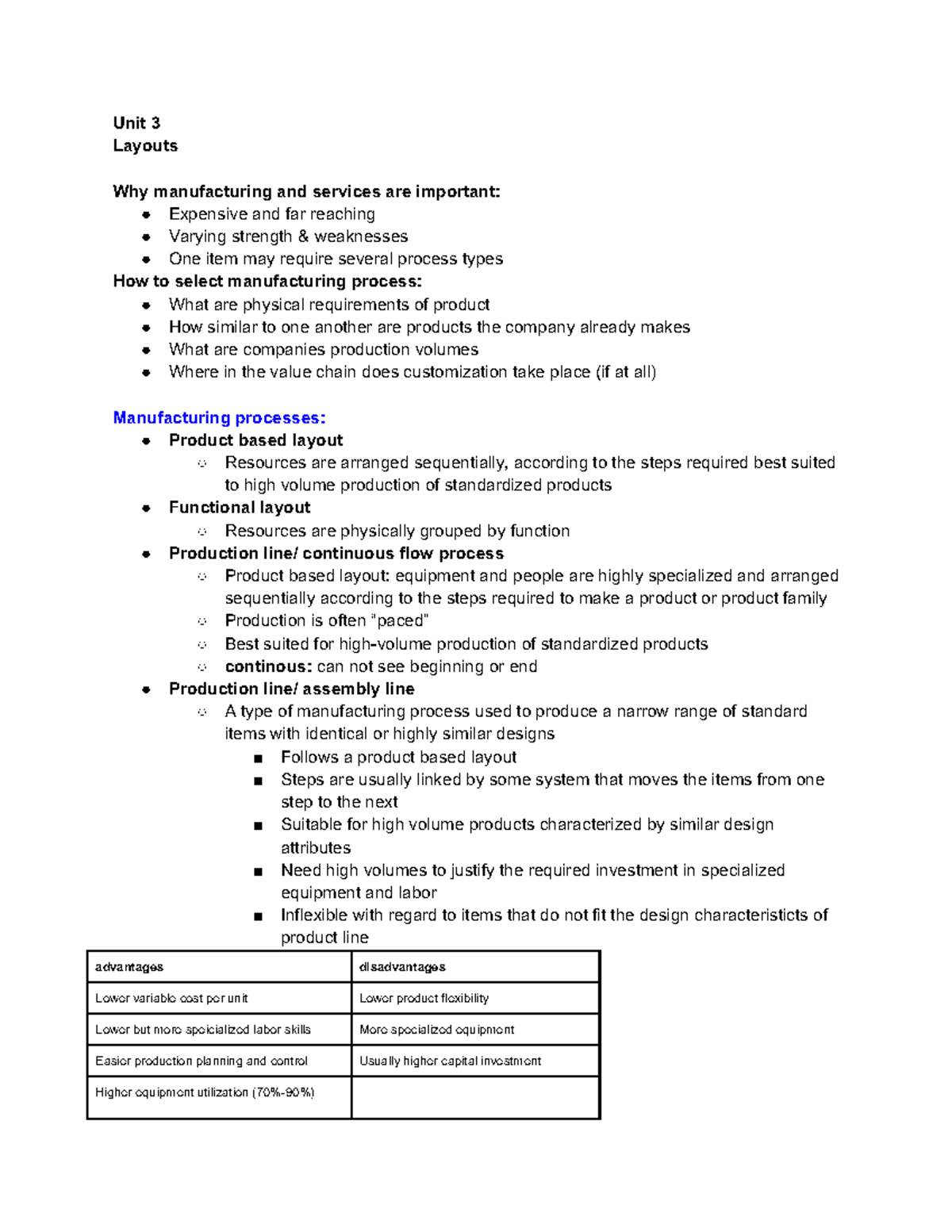 Unit 3 SCM - SCM SOLO - Unit 3 Layouts Why manufacturing and services ...