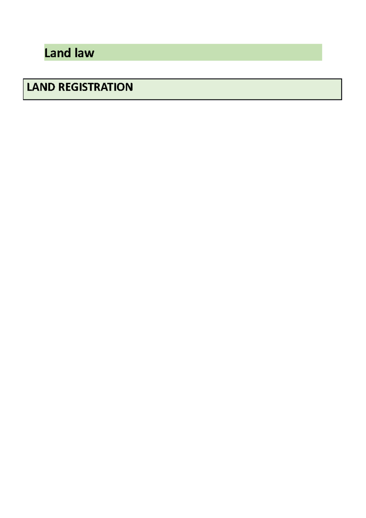 Registration of land notes Land law LAND REGISTRATION HISTORY OF LAND