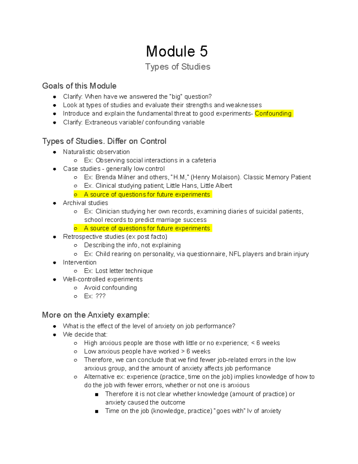 Module 5 - Lecture 5 Intro to methods - Module 5 Types of Studies Goals ...