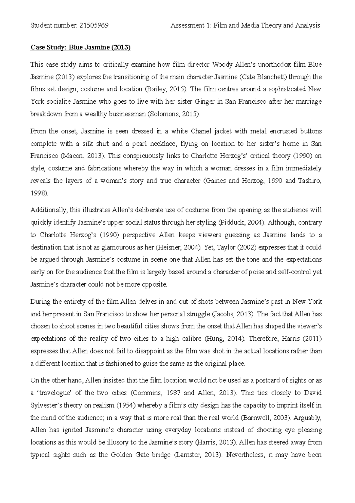 Assessment 1 Film and media theory analysis Blue Jasmine (2013
