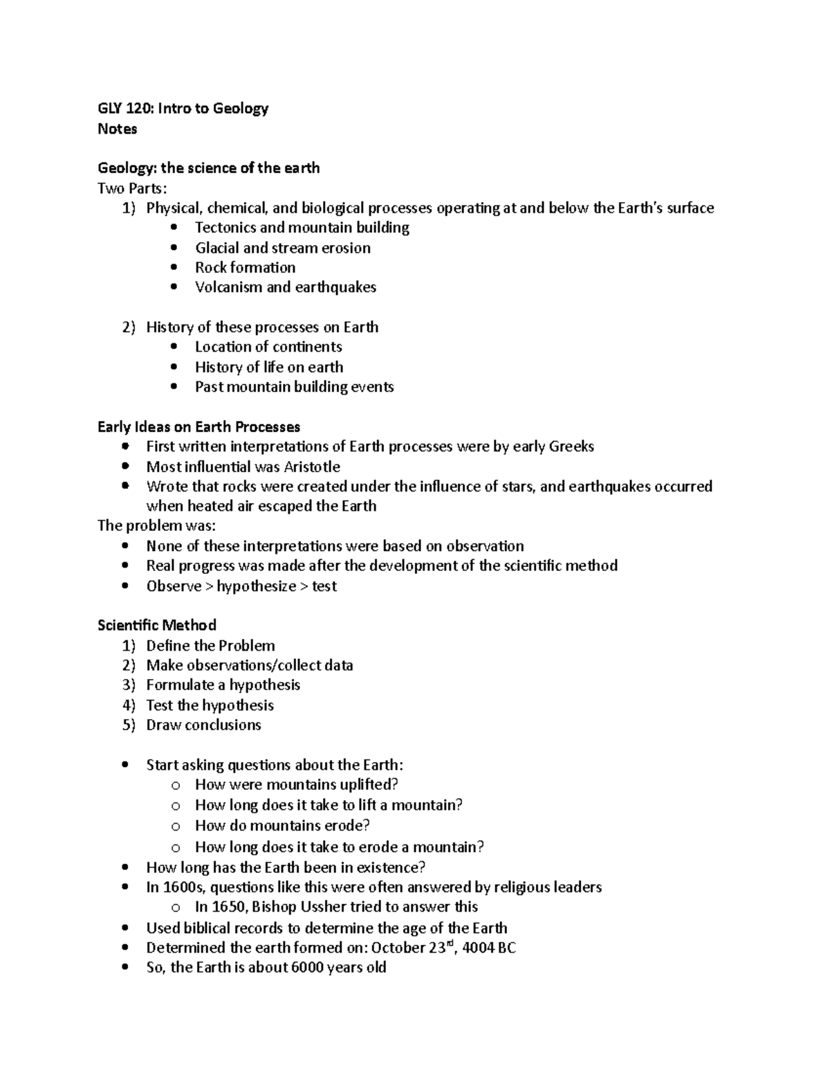 GLY 120- intro to geology - GLY 120: Intro to Geology Notes Geology ...