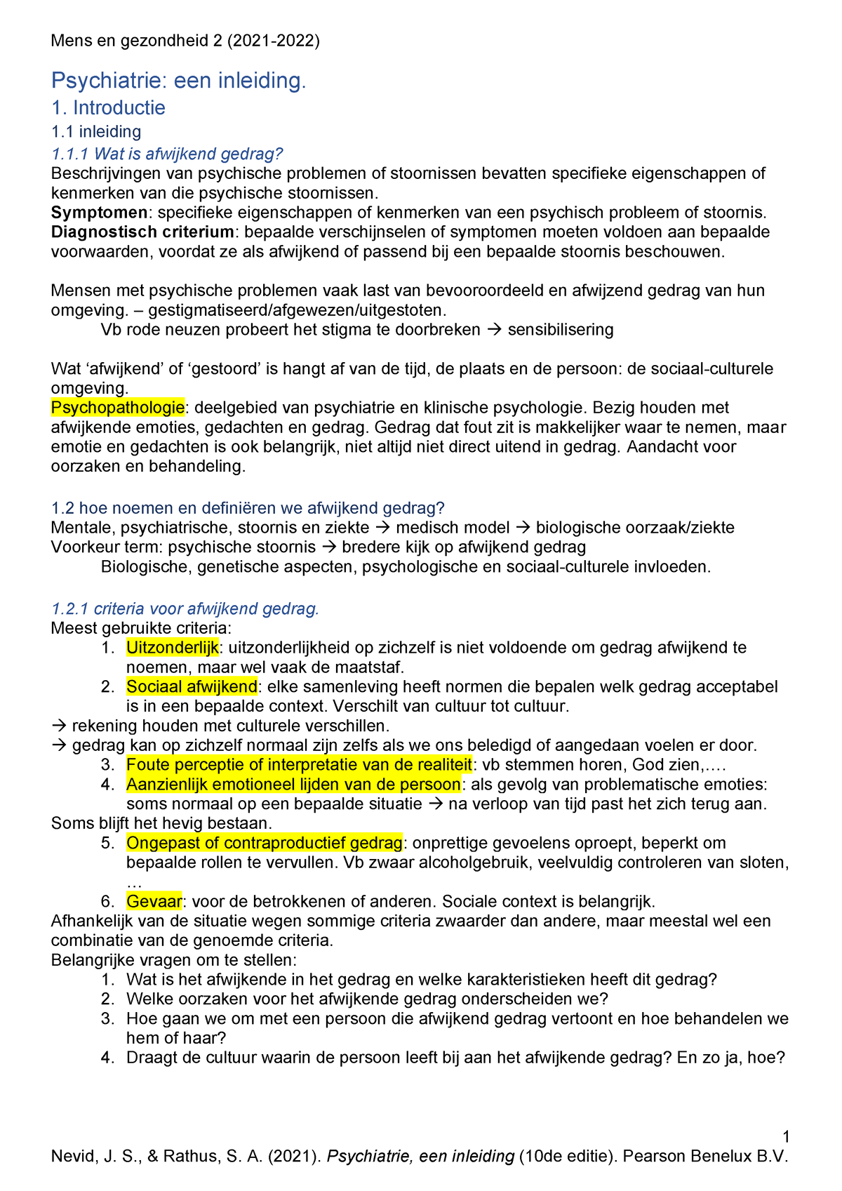 Samenvatting Mens En Gezondheid 2 - 1 Psychiatrie: Een Inleiding. 1 ...