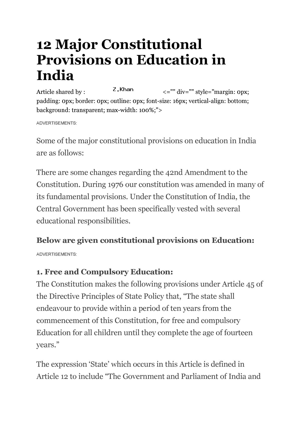 education article in constitution