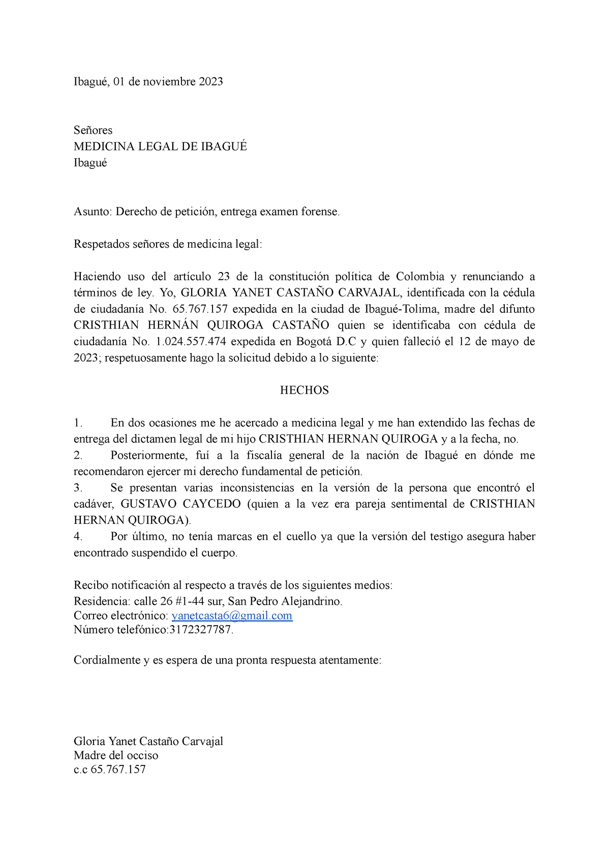 Salud Dentro De La Universidad Ibagué 01 De Noviembre 2023 Señores Medicina Legal De IbaguÉ 9794