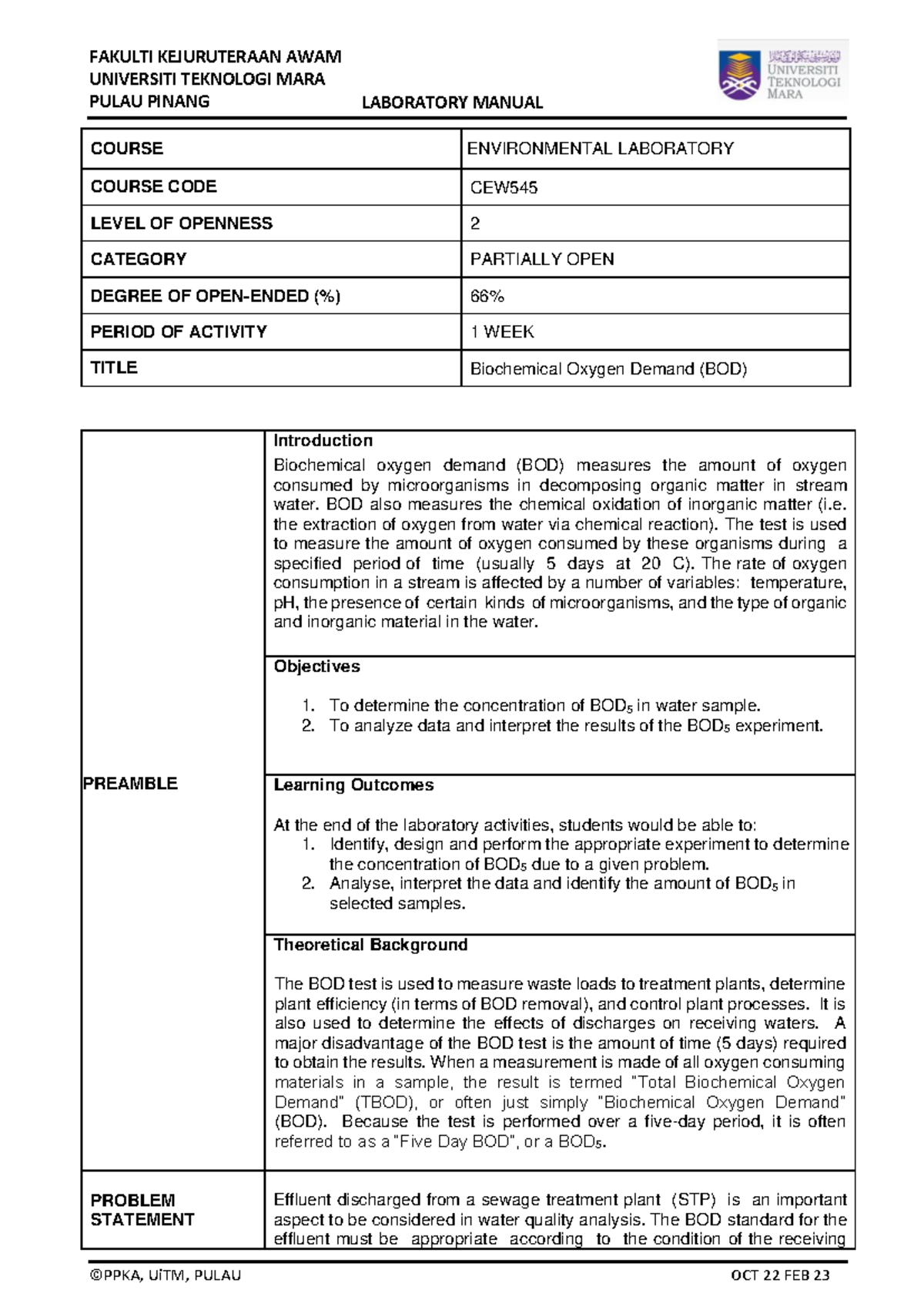 Level 2 BOD - BOD - FAKULTI KEJURUTERAAN AWAM UNIVERSITI TEKNOLOGI MARA ...