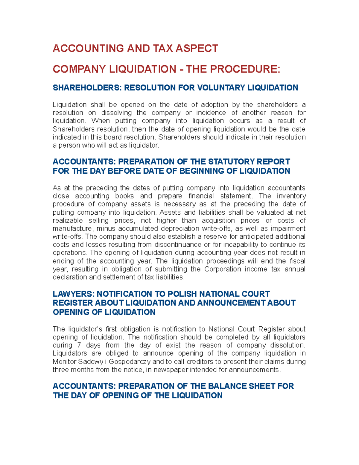 Procedural Issues IN Company Liquidation AND Receivership ACCOUNTING