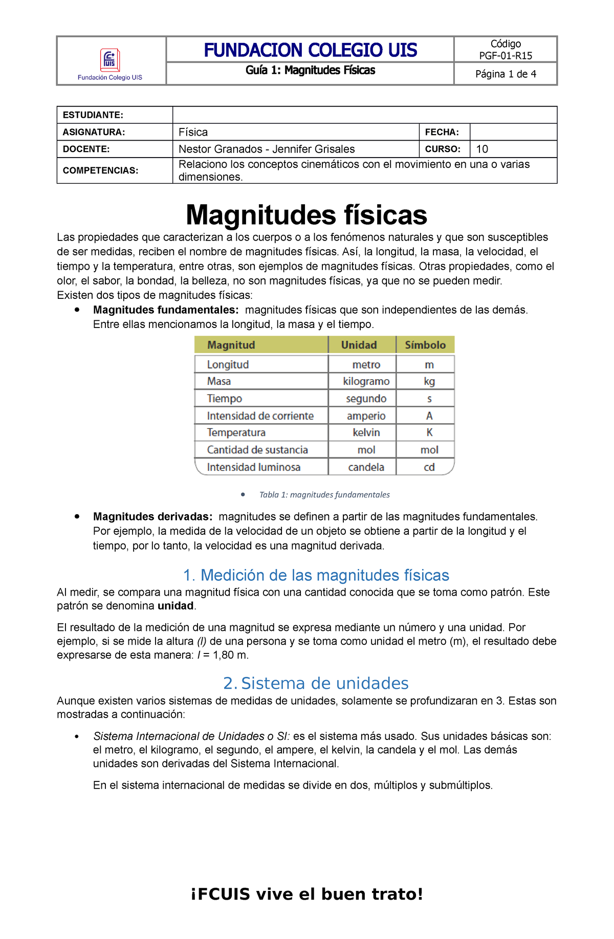 Guía 1 Magnitudes Físicas Fundacion Colegio Uis Pgf 01 R Guía 1 Magnitudes Físicas Página 1