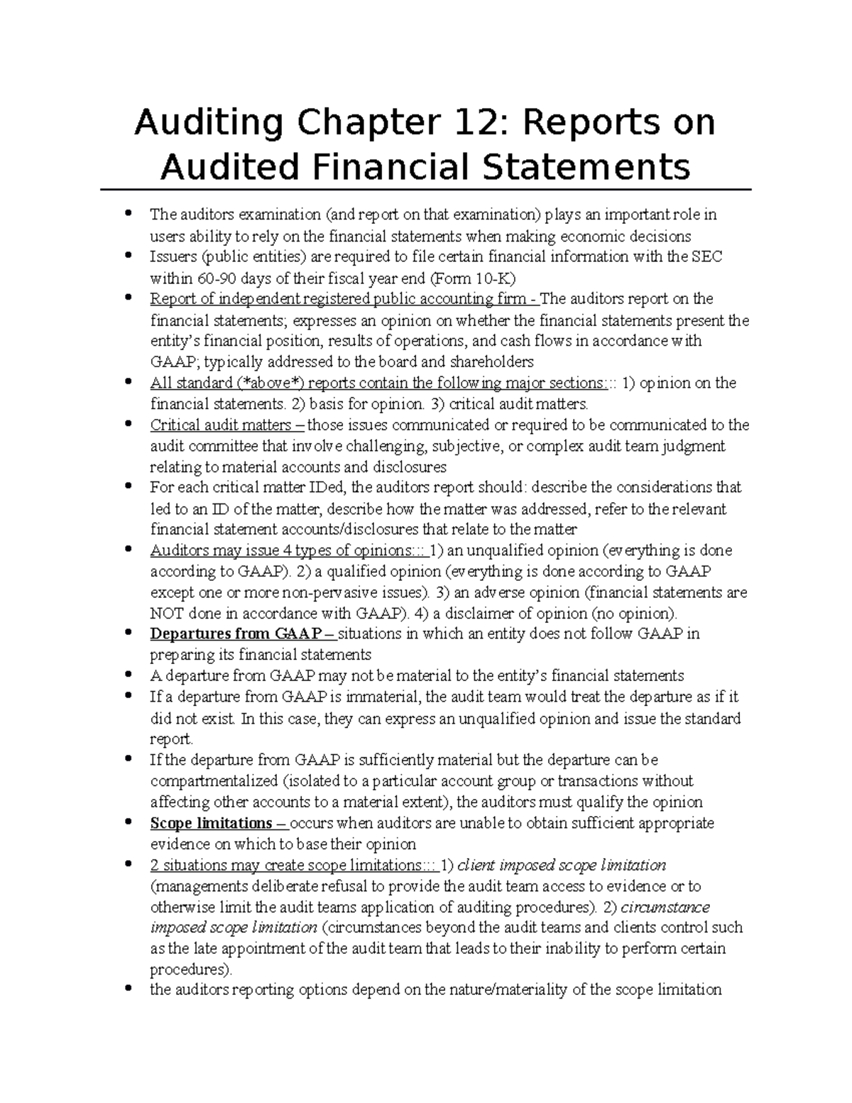 Chapter 12 Reports On Audited Financial Statements - Auditing Chapter ...