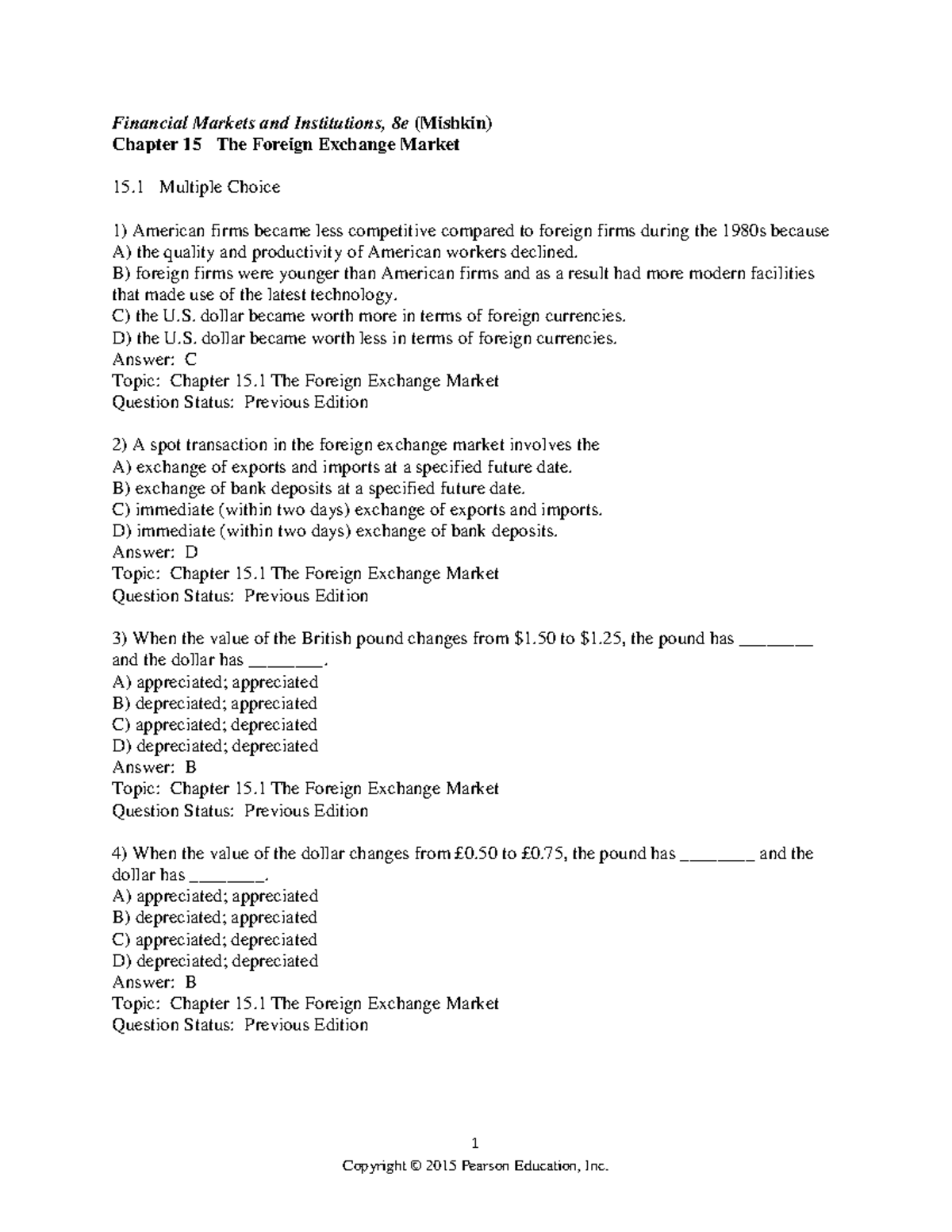 Ch15 - Test Bank For You As A Quize - 1 Financial Markets And ...