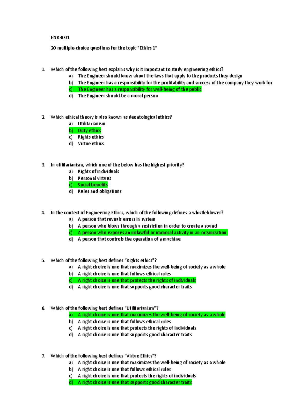 ENR3001 FİNAL Bütün Sorular - ENR 20 multiple-choice questions for the ...