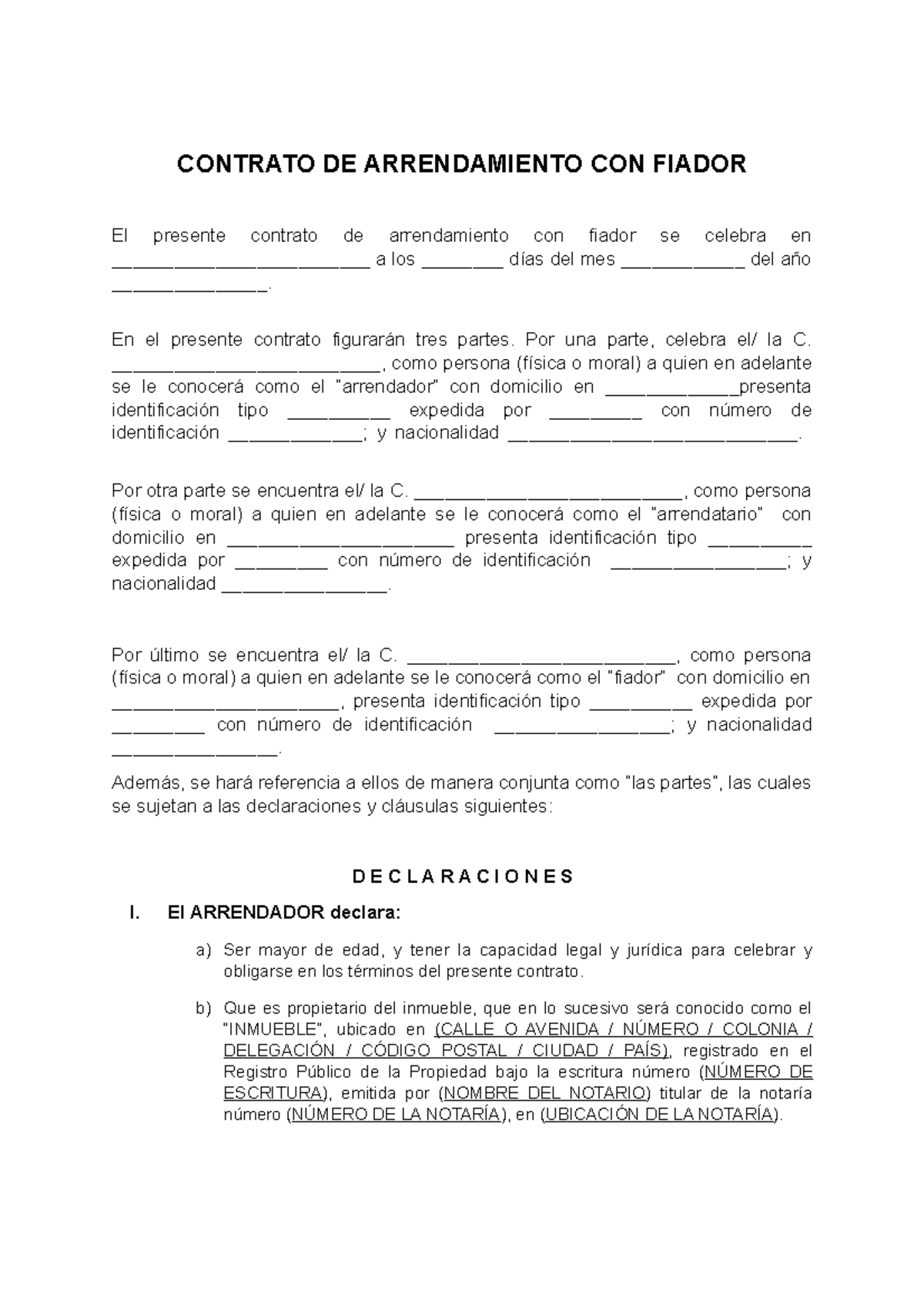 Formato De Contrato De Arrendamiento Con Fiador Vivo De Mis Rentas Contrato De Arrendamiento 8369