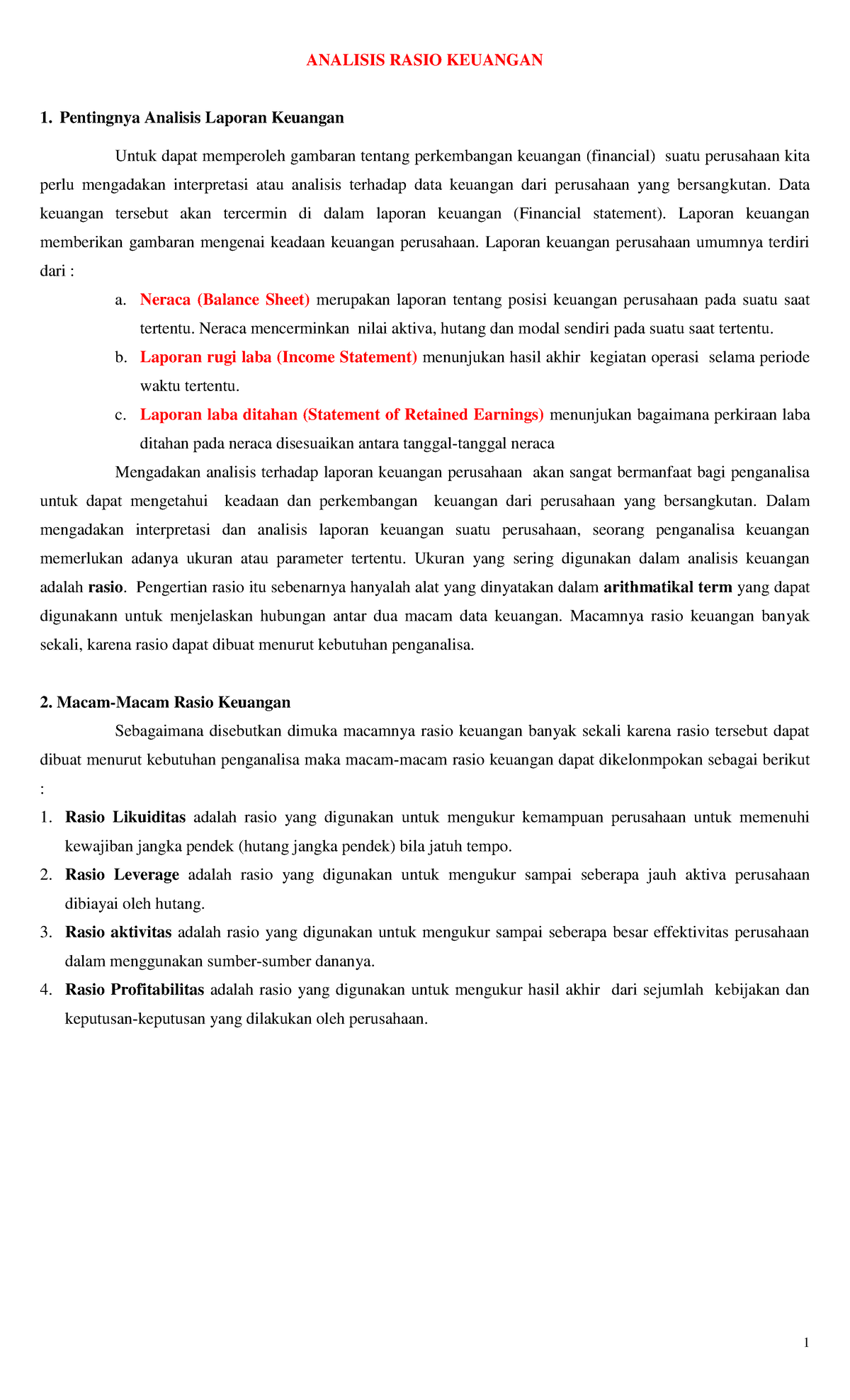 Rasio Keuangan - Accounting - ANALISIS RASIO KEUANGAN 1. Pentingnya ...