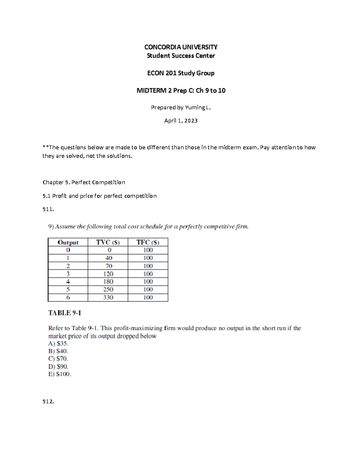 Midterm-2-Prep-C Without-Solution - CONCORDIA UNIVERSITY Student ...