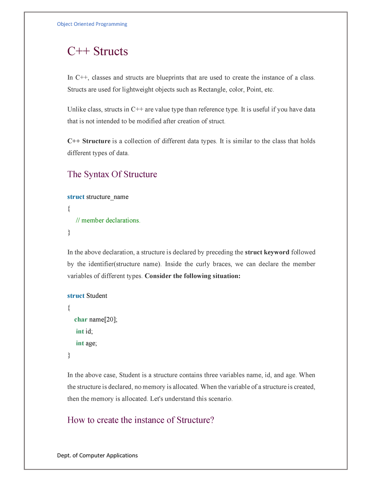 Cpp Struct C Programming UoK Studocu