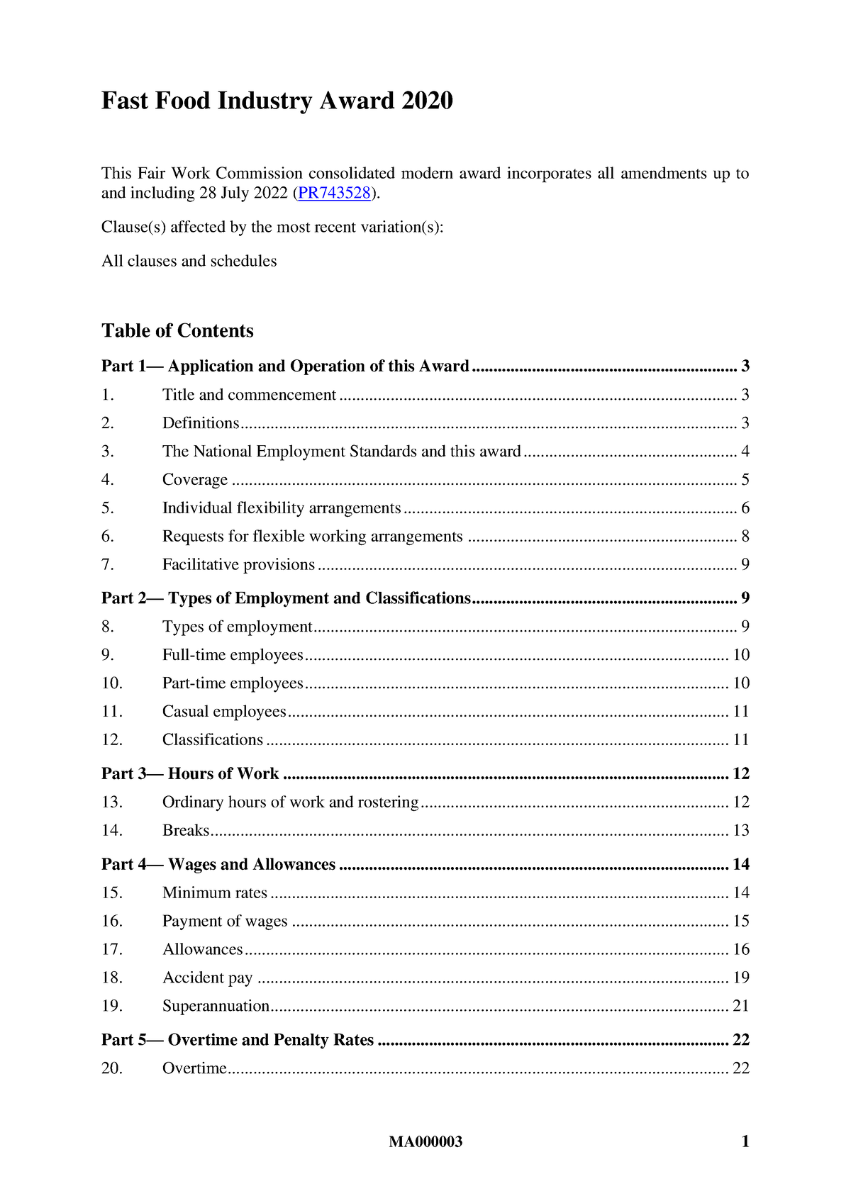 Fast Food Industry Award 2020 - This Fair Work Commission consolidated ...