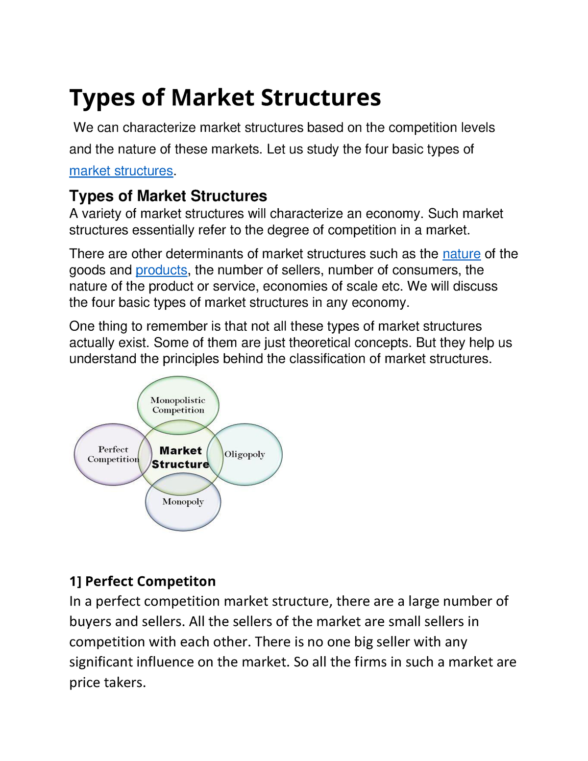 Types of market - Let us study the four basic types of market ...