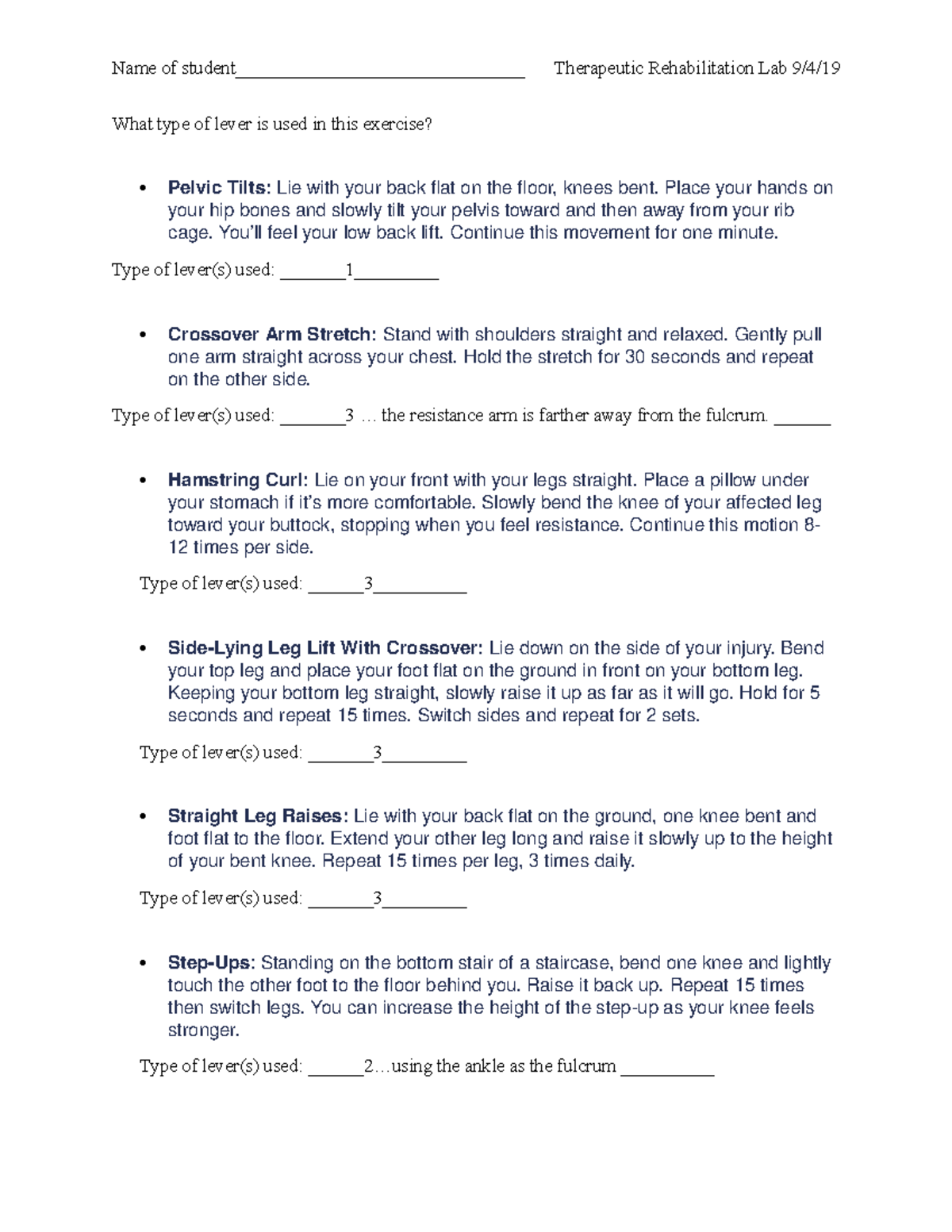 Lever lab for rehabilitation Name of student_______________________________ Therapeutic Studocu