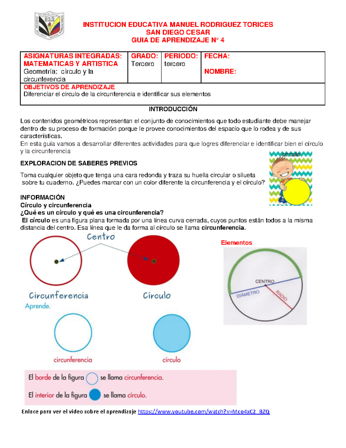 Guia N Geometria Circulo Y Circunferencia Institucion Educativa