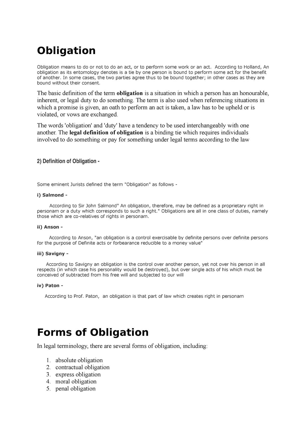 what is an assignment of obligations