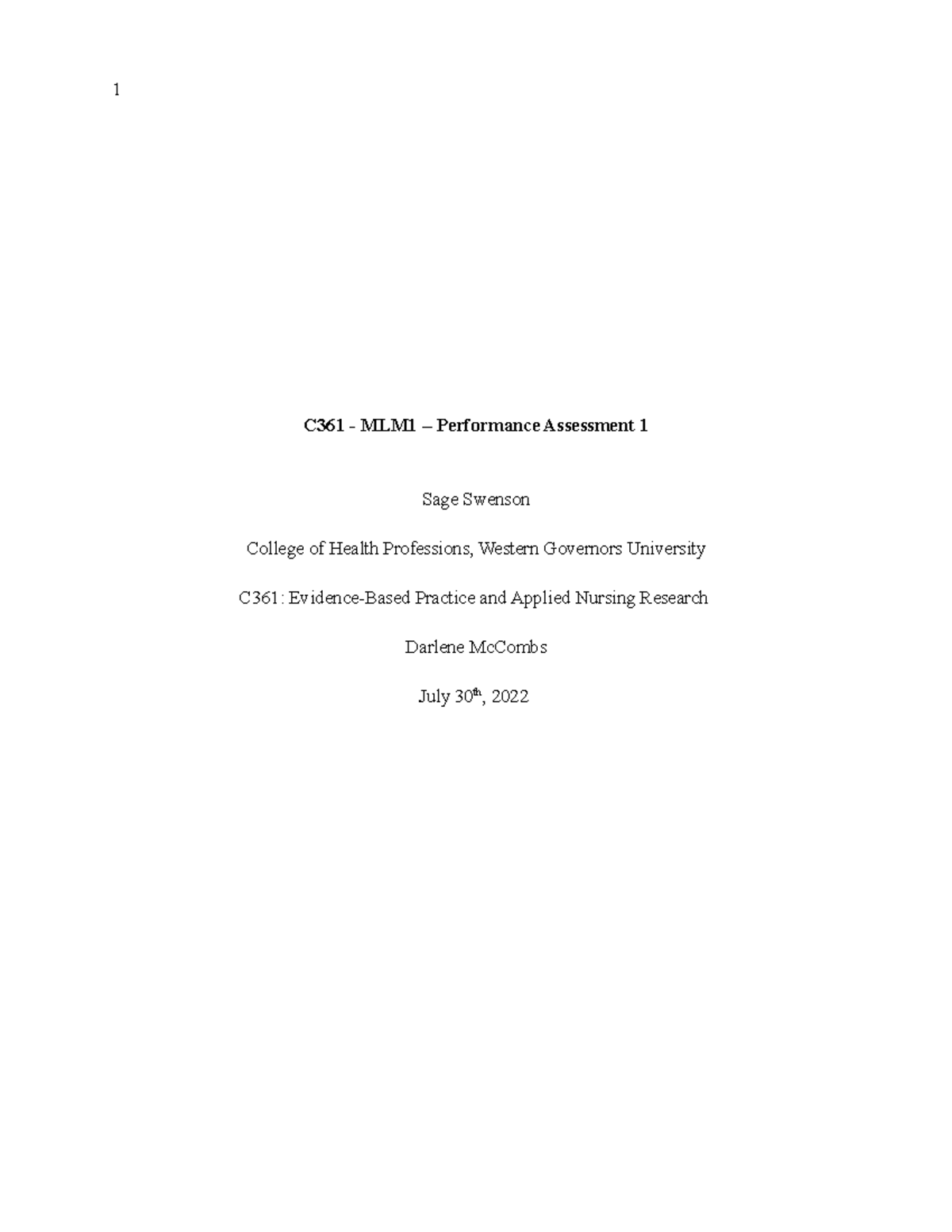 C361 - MLM1 - APA Template - C361 - MLM1 – Performance Assessment 1 ...