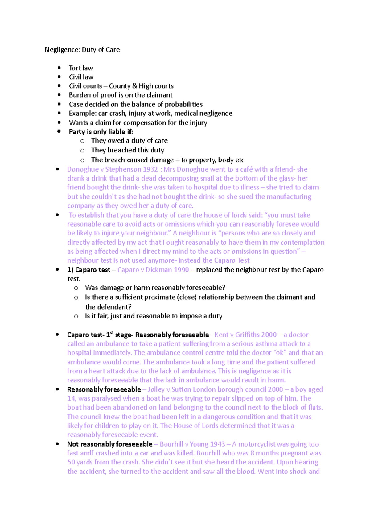 Duty of care Duty to care Negligence Duty of Care Tort law Civil