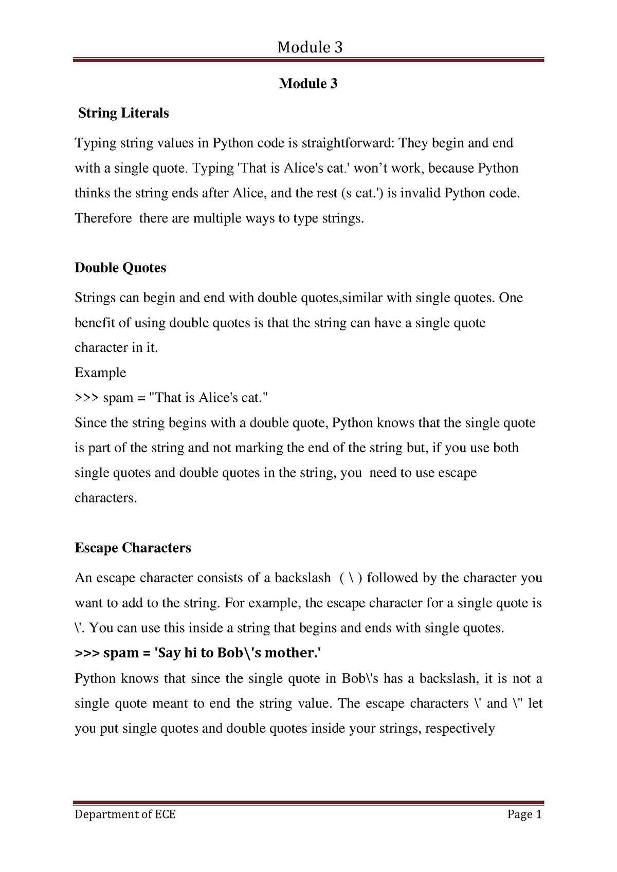 Module 3 Notes Module 3 String Literals Typing String Values In 