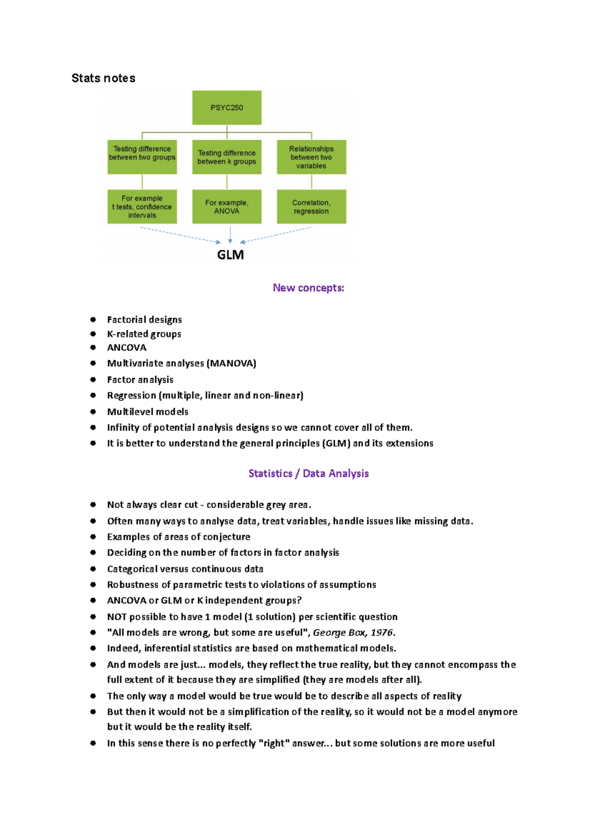 PSYC236 All Notes - Stats notes New concepts: Factorial designs K ...