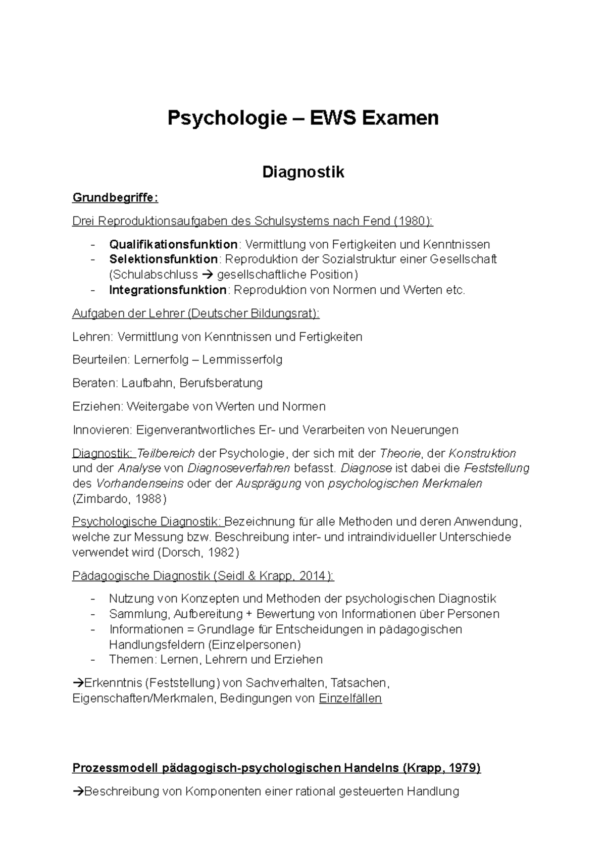 Münchner Skripte Ews Psychologie Psychologie - Bereich Lehren und Lernen zusammengefasst für die EWS
