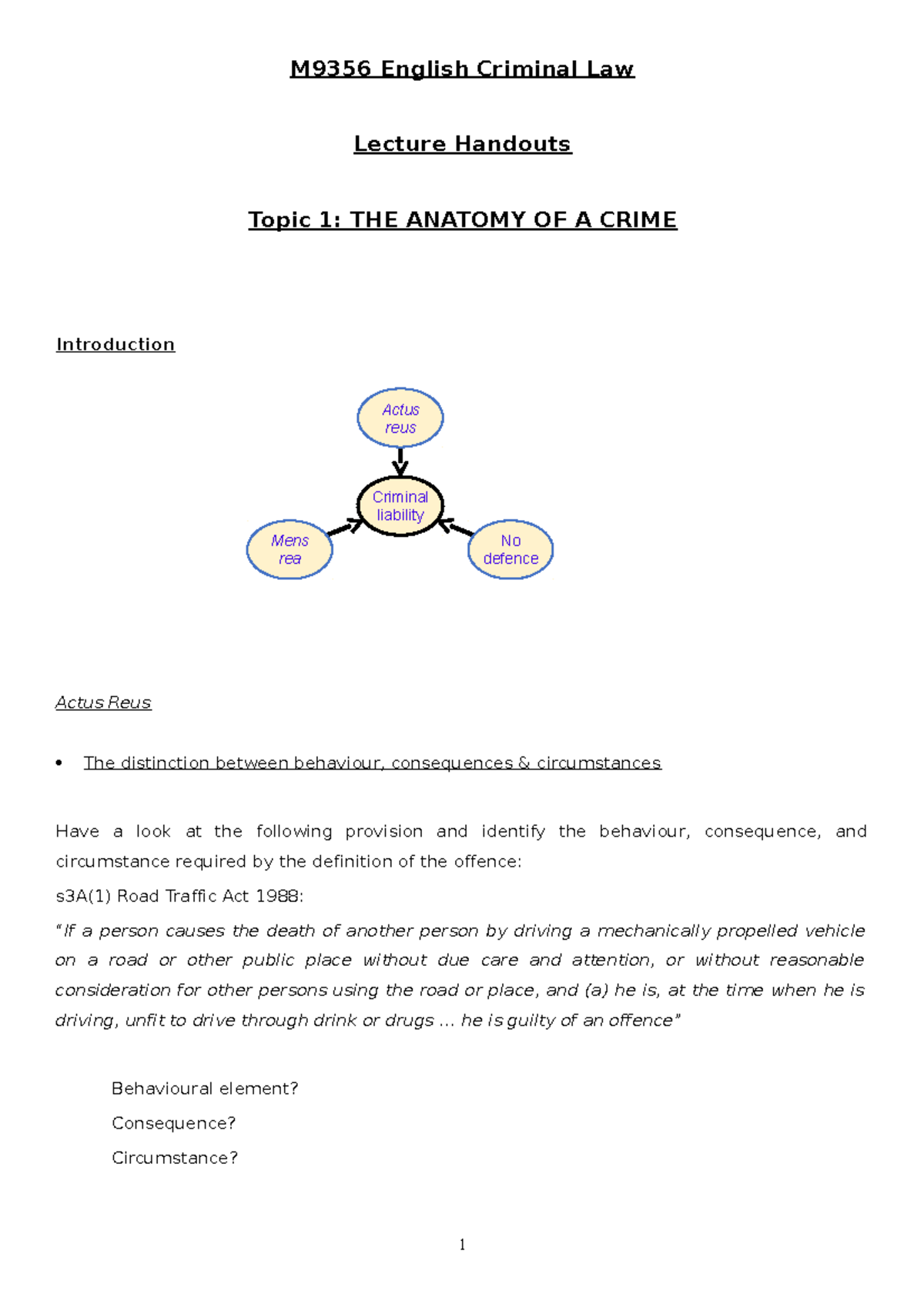 M9356 - English Criminal Law - Lecture Handout 1 - M9356 English ...