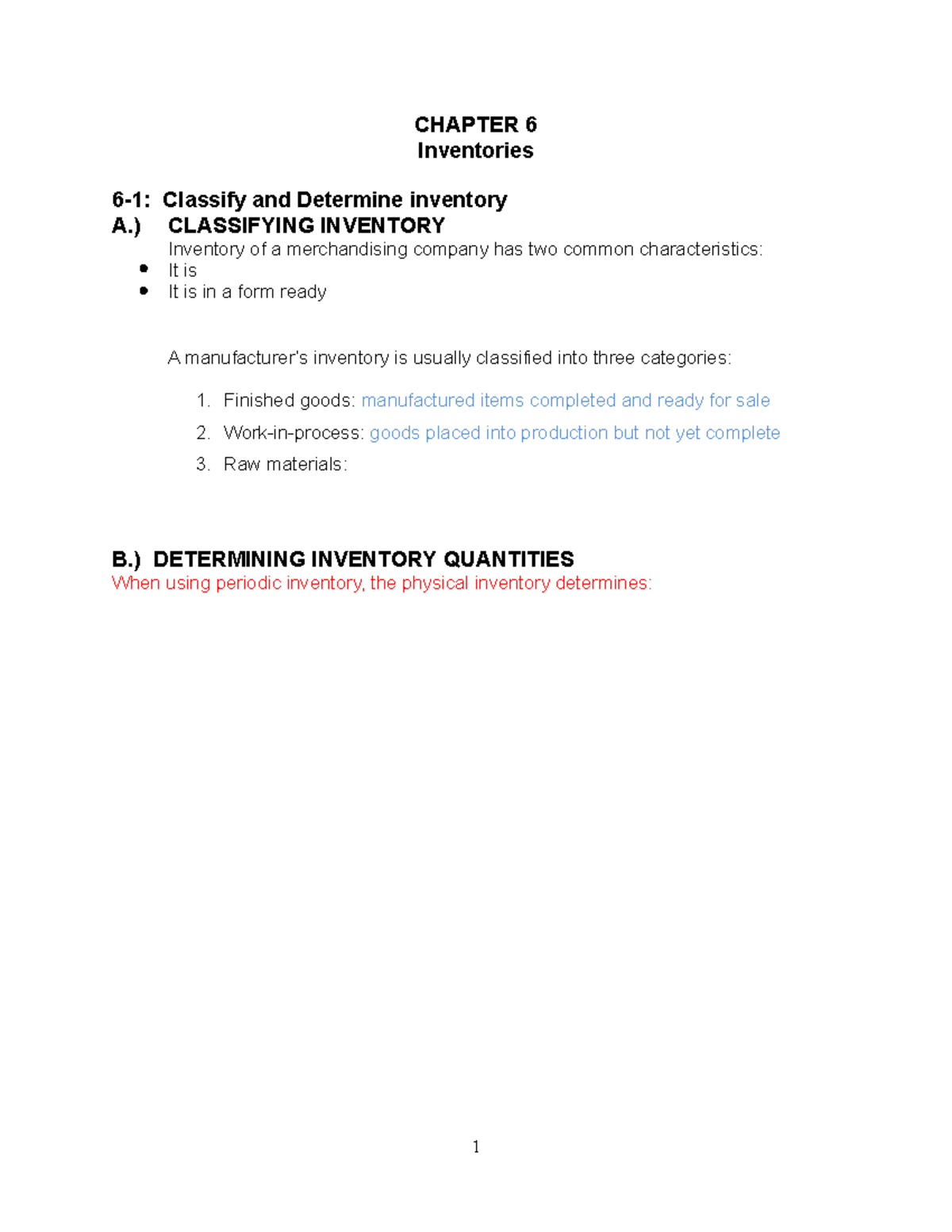 ACC 2000- Roz- Ch. 6 Lecture Notes - CHAPTER 6 Inventories 6-1 ...