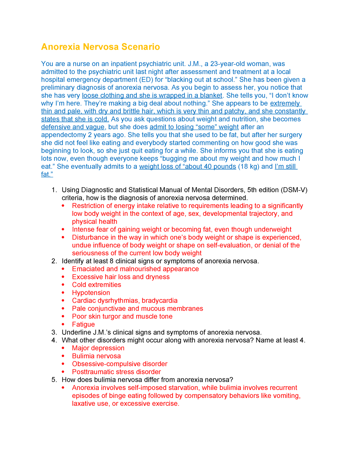 case study on anorexia nervosa