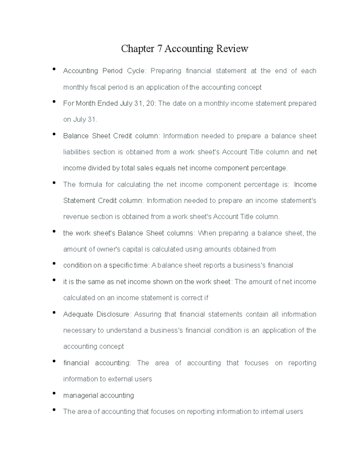 Chapter 7 Quick Review - Summary Introductory Accounting I - Chapter 7 ...