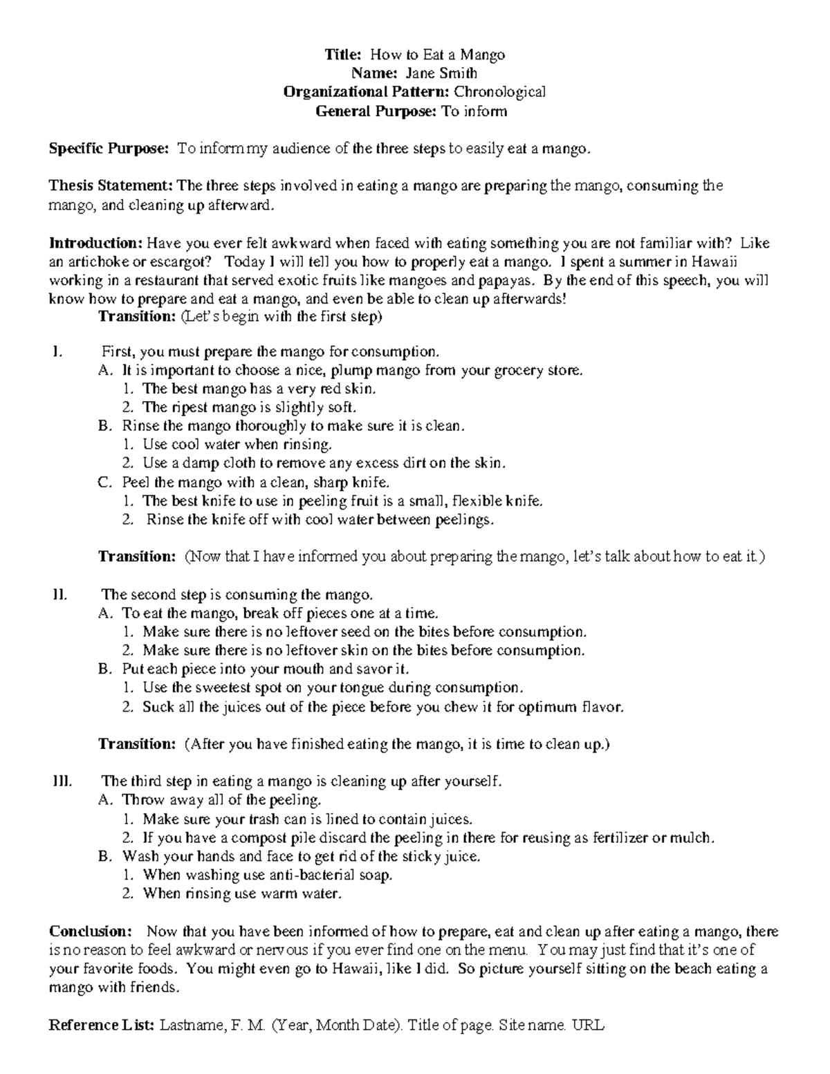 Sample Outline, mango APA7 - Title: How to Eat a Mango Name: Jane Smith ...